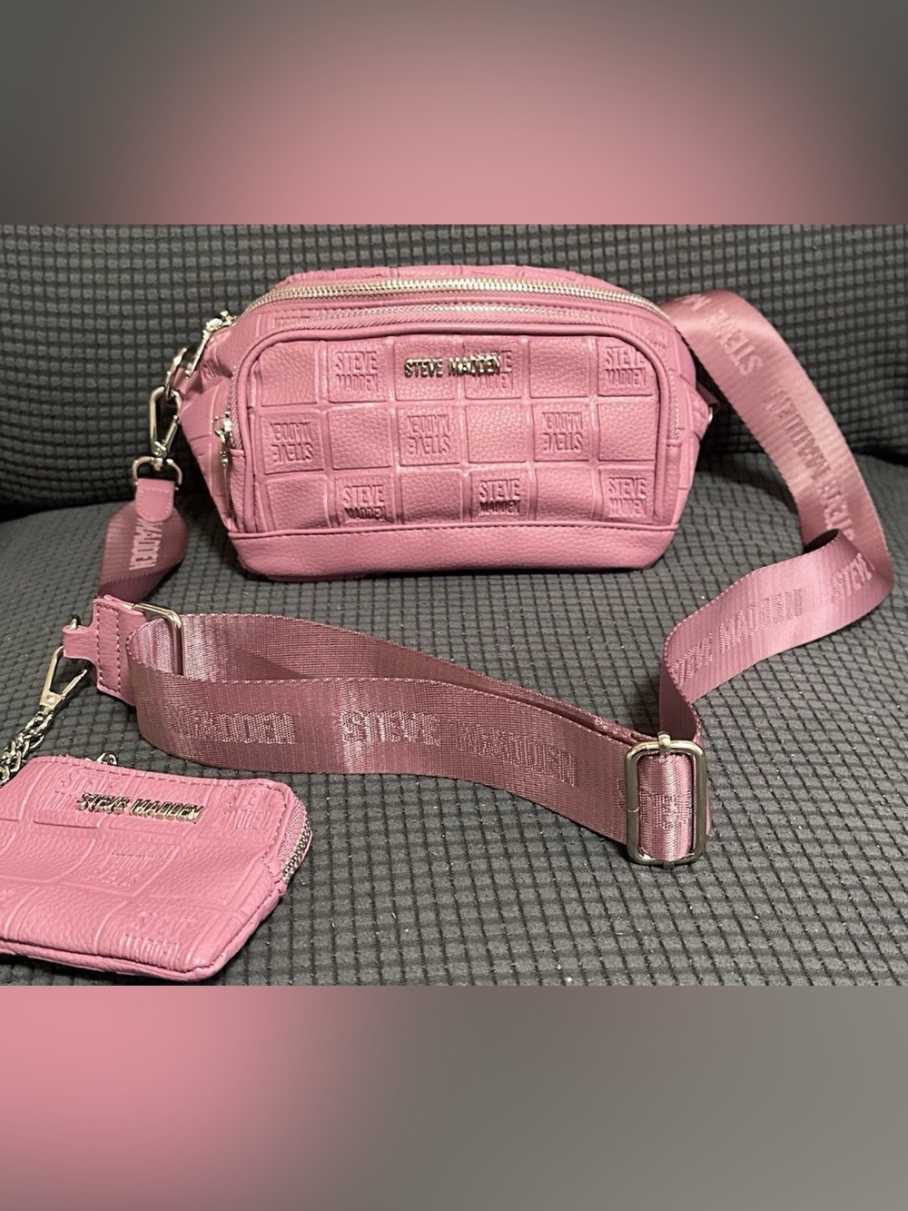 Steve Madden Crossbody Fanny Pack Rose Bshimmer Logo MSRP $88
